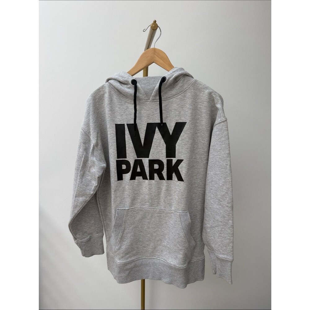 IVY PARK Light Gray Oversized Funnel Neck Hoodie with Black Logo XS